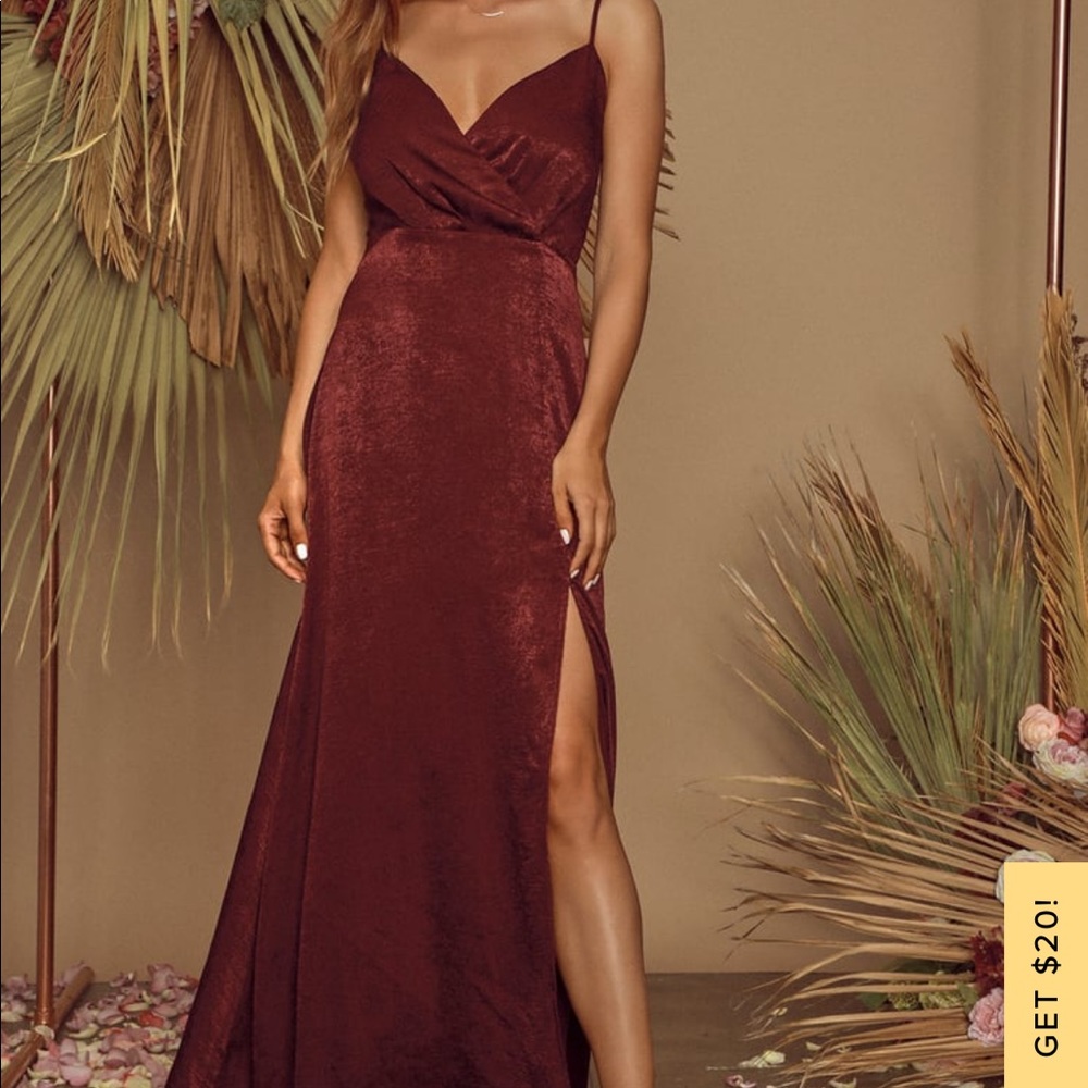 Constantine Burgundy Satin Maxi Dress from Lulus